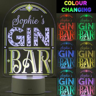 An Image of Personalised Gin Bar Colour Changing Night LED Light White