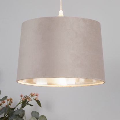 An Image of Velvet Drum Lamp Shade - 30cm - Mink