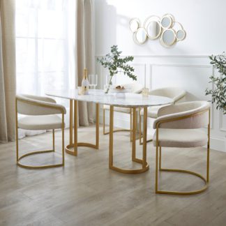 An Image of Sascha 6 Seater Oval Dining Table, Marble White