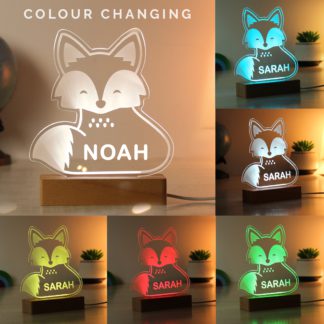 An Image of Personalised Fox Wooden Based LED Light Natural
