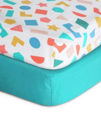 An Image of Habitat Kids Colourful Shapes 2 Pack Fitted Sheets - Cot