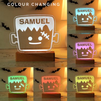 An Image of Personalised Frankenstein Wooden LED Light Natural