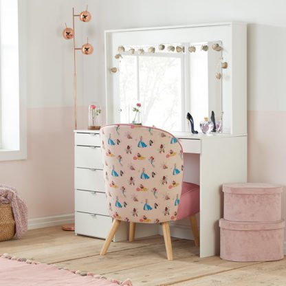 508539851ebaa6c262bc91b4364b6f0f1b0aca2b535113db5147f6be5eff6b09.jpg An Image of Disney Princess Chair - Patterned - Pink - Fabric - Happy Beds
