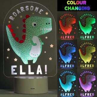 An Image of Personalised Roarsome Dinosaur Colour Changing Night LED Light White