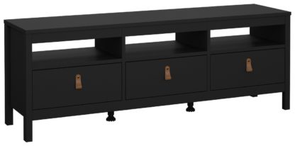 5202becb44506ec378c7bde1c289cb14e11806ba08f1abfff50f2582dfb9e689.jpg An Image of Tvilum Madrid 3 Drawer TV Unit - Black