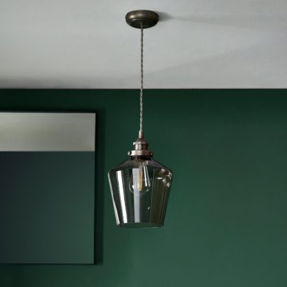 553cb1feea26db7413d8444ddf4ef97b27f66144e512880033a36e5d29a416da.jpg An Image of Shore Light Jamison Steel & Glass Pendant Light - Smoked