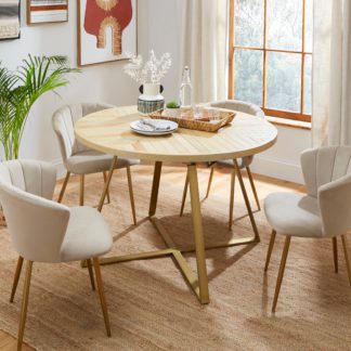 An Image of Kara 6 Seater Round Parquet Extendable Dining Table, Mango Wood Brown
