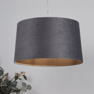 An Image of Velvet Drum Lamp Shade - 40cm - Charcoal