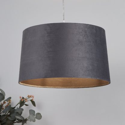 An Image of Velvet Drum Lamp Shade - 40cm - Charcoal