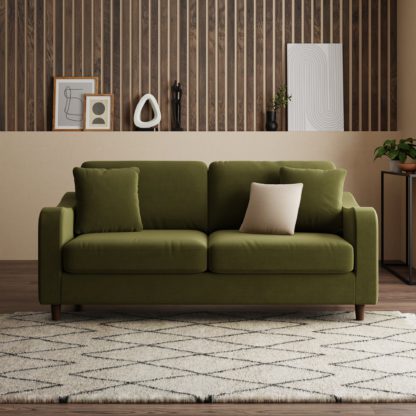 An Image of Ellison Velvet 3 Seater Sofa Velvet Olive