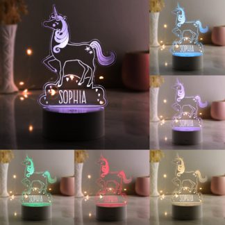 An Image of Personalised Unicorn Colour Changing Night LED Light White