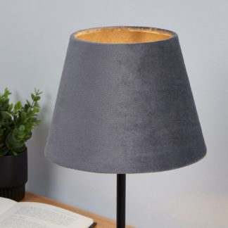 An Image of Velvet Drum Lamp Shade - 20cm - Charcoal