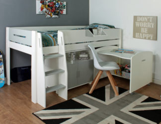 An Image of Urban - European Single - Mid Sleeper with Pull-Out Desk and Combi Chest - Grey - Wooden - 3ft - Happy Beds