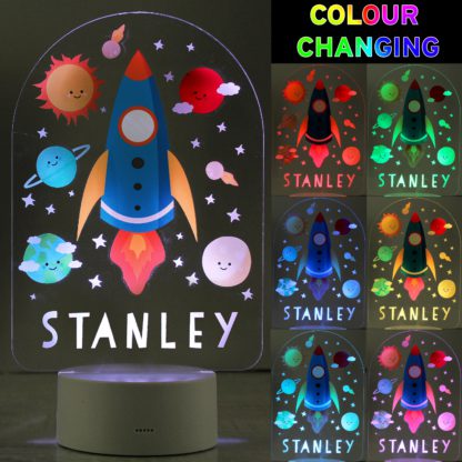 An Image of Personalised Space Rocket Colour Changing Night LED Light White