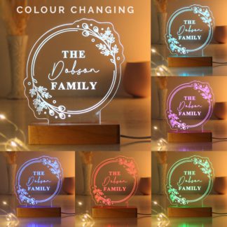 An Image of Personalised Floral Wooden Based LED Light Natural