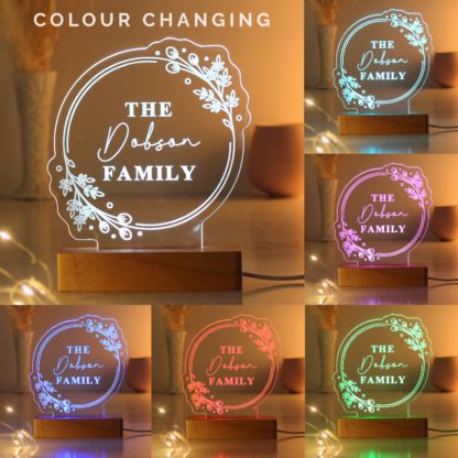 An Image of Personalised Floral Wooden Based LED Light Natural
