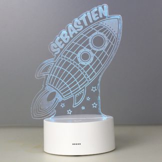 An Image of Personalised Space Rocket Colour Changing Night LED Light White