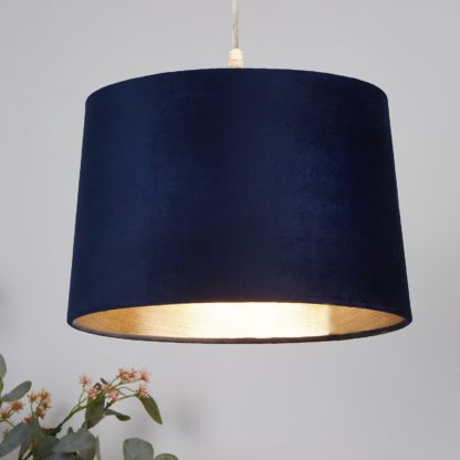 An Image of Velvet Drum Lamp Shade - 30cm - Navy