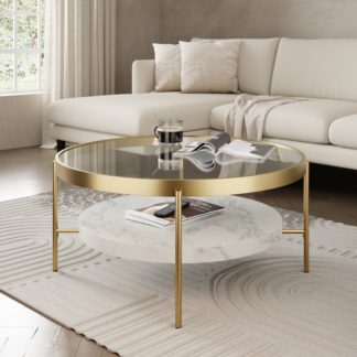An Image of Noelle Gold Effect Faux Marble Coffee Table Clear