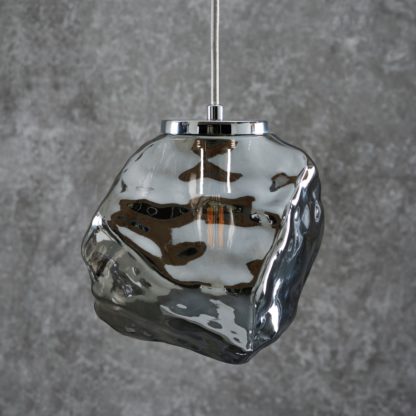 An Image of Shore Light Roxanne Glass Pendant Light - Smokegrey & Chrome