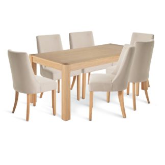An Image of Habitat Alston Wood Dining Table & 6 Alec Oatmeal Chairs