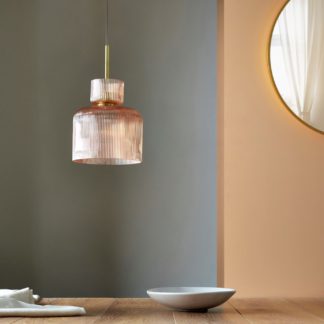An Image of Shore Light Rika Ribbed Glass Pendant Light - Pink & Gold