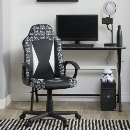 a35367d4a350b9afae7d4bf171e822c3353471d8b737da00ae0b57d9db97605e.jpg An Image of Disney - Stormtrooper - Pattern Computer Gaming Chair - Black/White - Faux Leather - Happy Beds