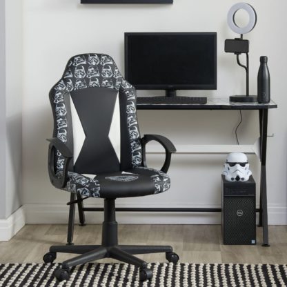 An Image of Disney - Stormtrooper - Pattern Computer Gaming Chair - Black/White - Faux Leather - Happy Beds