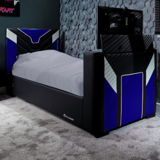 An Image of X Rocker Cerberus Single TV Lift Ottoman Gaming Bed - Blue
