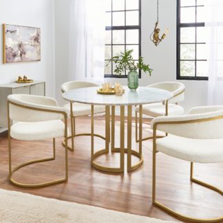 An Image of Sascha 4 Seater Round Dining Table, Marble White