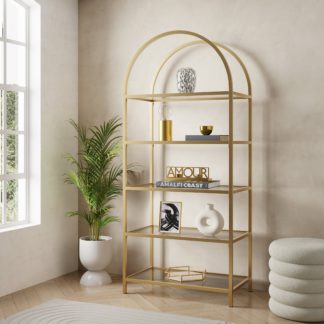 An Image of Noelle Tall Gold and Glass Shelving Unit Clear