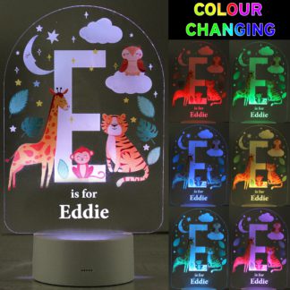 An Image of Personalised Animal Alphabet Colour Changing Night LED Light White