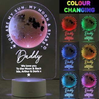 An Image of Personalised Sun Moon and Stars Colour Changing Night LED Light White