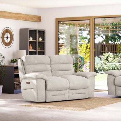 c160537c727d7f9020c452e338a56d13d64a404bc8dbdfdc23c2a9389ff635a7.jpg An Image of Lulworth 2 Seater Power Recliner Sofa Grey Chenille