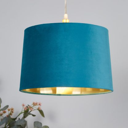 An Image of Velvet Drum Lamp Shade - 30cm - Teal