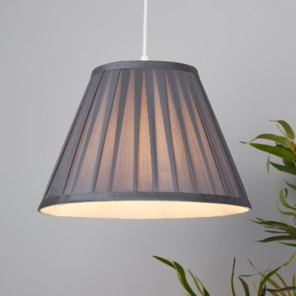 d134f8ba2b78ec26e6ede6086db9c38c856c3623ed22c3bb862abd8d8dec7ef2.jpg An Image of Raye Taper Pleat Silk Lamp Shade - 30cm - Charcoal