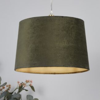 An Image of Velvet Drum Lamp Shade - 30cm - Olive