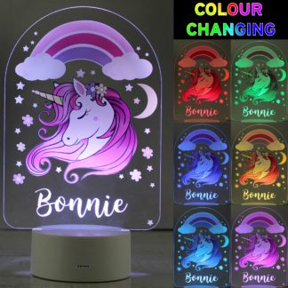 An Image of Personalised Pink Unicorn Colour Changing Night LED Light White