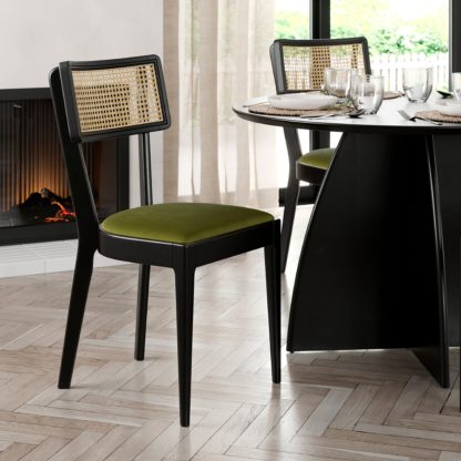 e01b3a41bdff2f953e704b7d8578f50b8aa080c8e581db67126e73a2cff6f495.jpg An Image of Amaya Velvet Dining Chair Velvet Olive