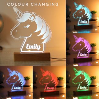 An Image of Personalised Unicorn Wooden Based LED Light Natural