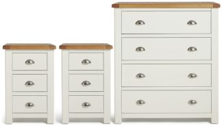 An Image of Habitat Kent 2 Bedsides & 4 Drawer Set - Cream & Oak