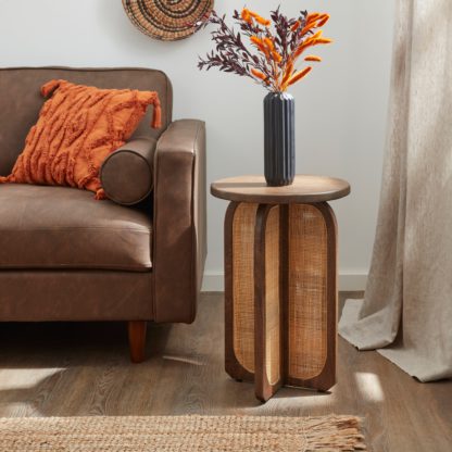 An Image of Mila Rattan Dark Mango Wood Side Table Brown