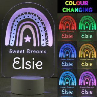 An Image of Personalised Pink Rainbow Colour Changing Night LED Light White