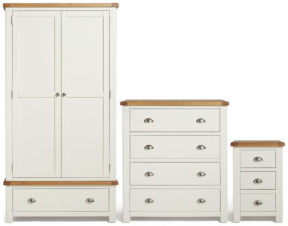 An Image of Habitat Kent 3 Piece 2 Door Wardrobe Set - Cream and Oak