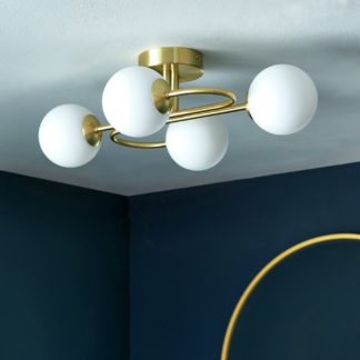 An Image of Shore Light Rahda Glass 4 Light Flush Ceiling Light - Gold