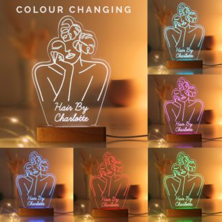 An Image of Personalised Fleur Line Art Wooden Based LED Light Natural