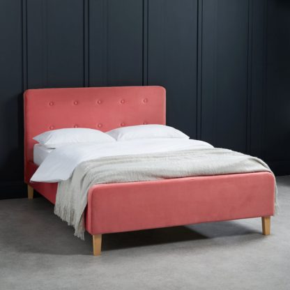 An Image of Pierre Velvet Bed Frame Coral