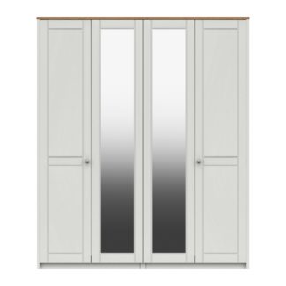 An Image of Darwin 4 Door Wardrobe, Mirrored Mid Oak (Brown)