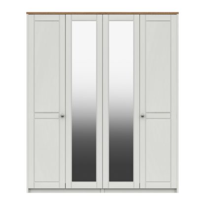 An Image of Darwin 4 Door Wardrobe, Mirrored Mid Oak (Brown)