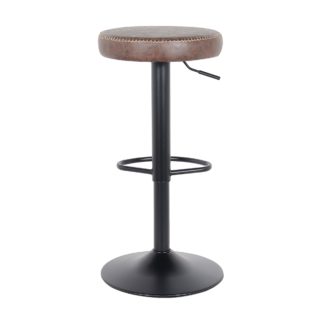 An Image of Venice Round Adjustable Height Bar Stool, Faux Leather Brown